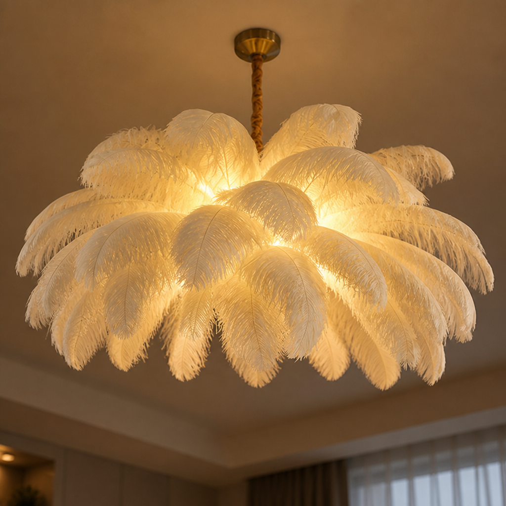 Scandinavian White LED Feather Pendant Light