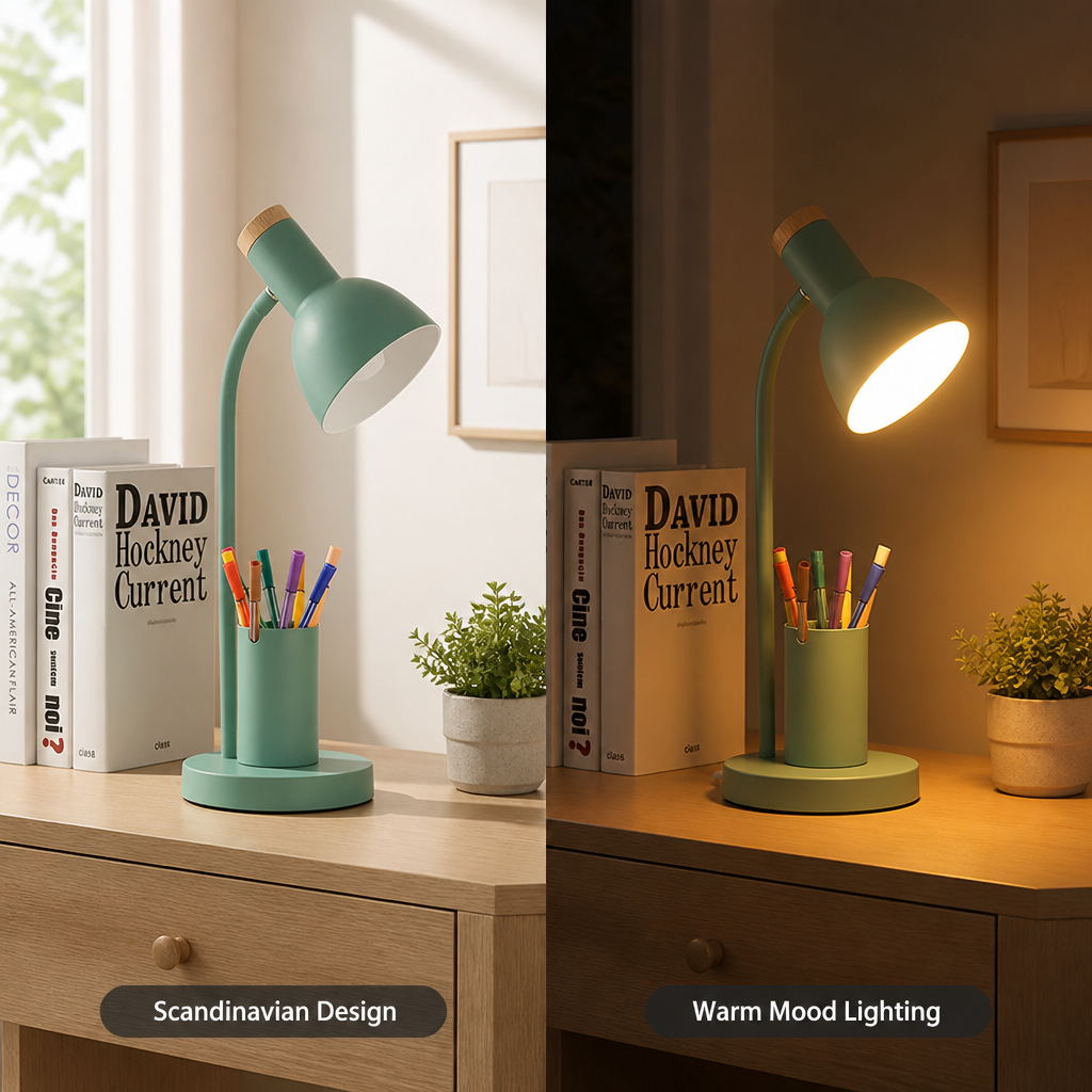 Scandinavian White LED Pen Holder Table Lamp