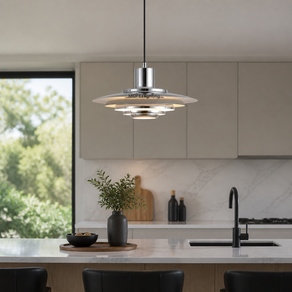 Scandinavian White & Silver Adjustable Pendant Light