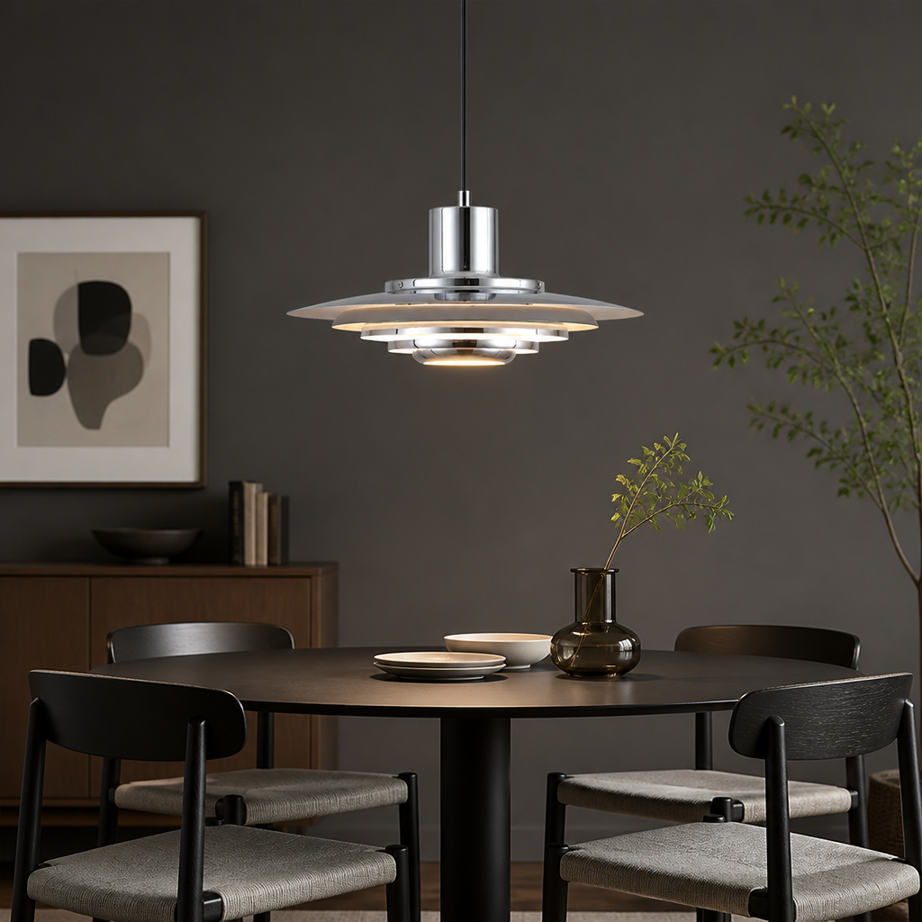 Scandinavian White & Silver Adjustable Pendant Light