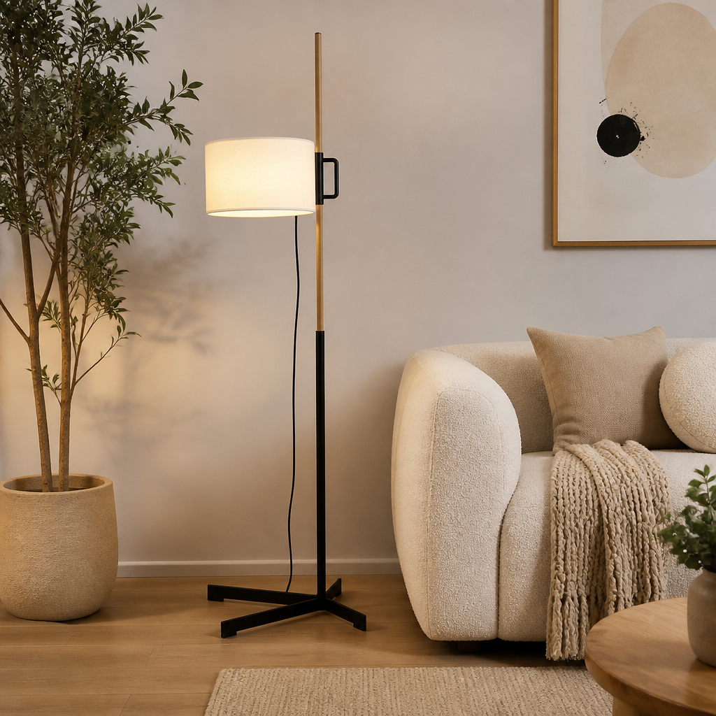 Scandinavian Wood Adjustable Arm Floor Lamp