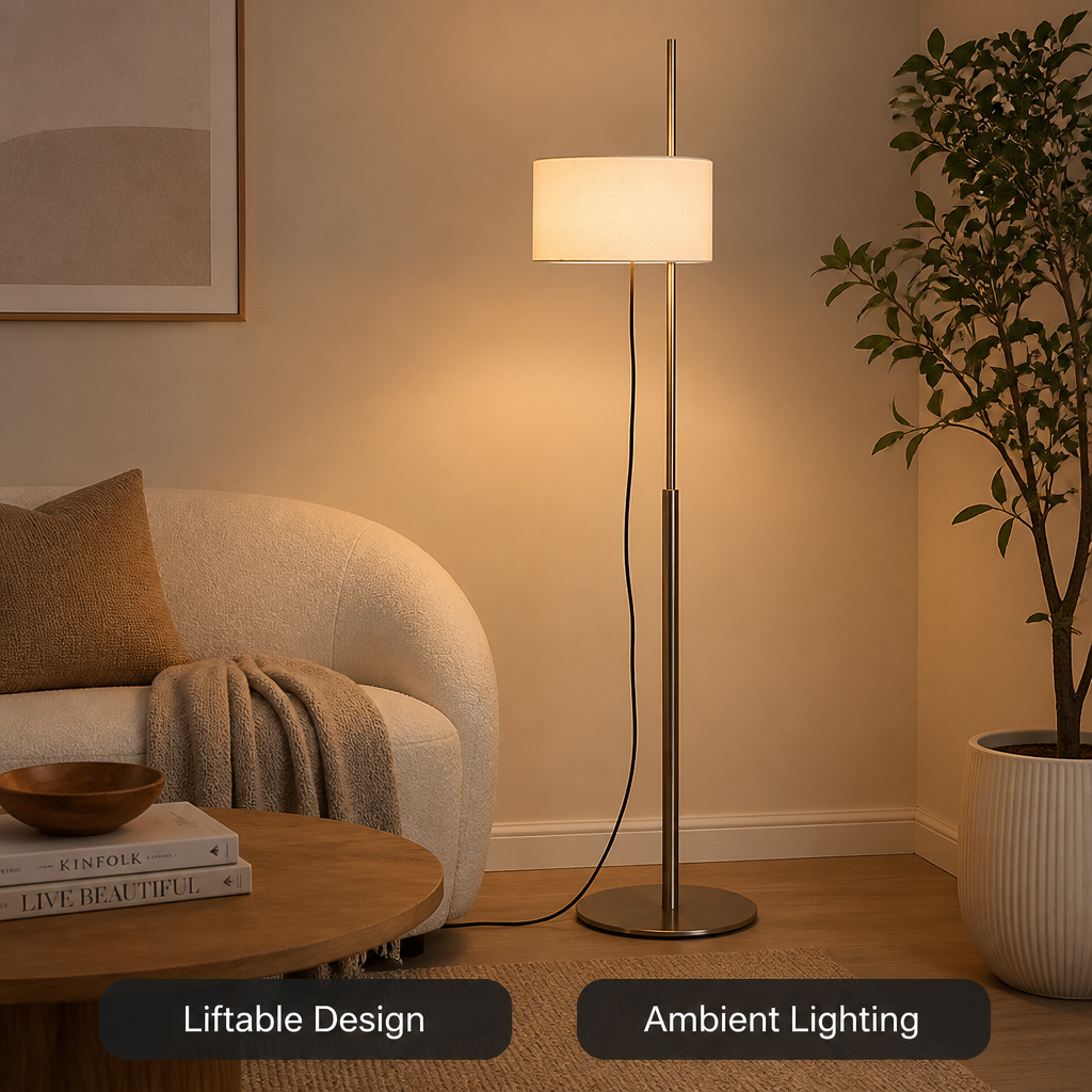 Scandinavian Wood Adjustable Arm Floor Lamp