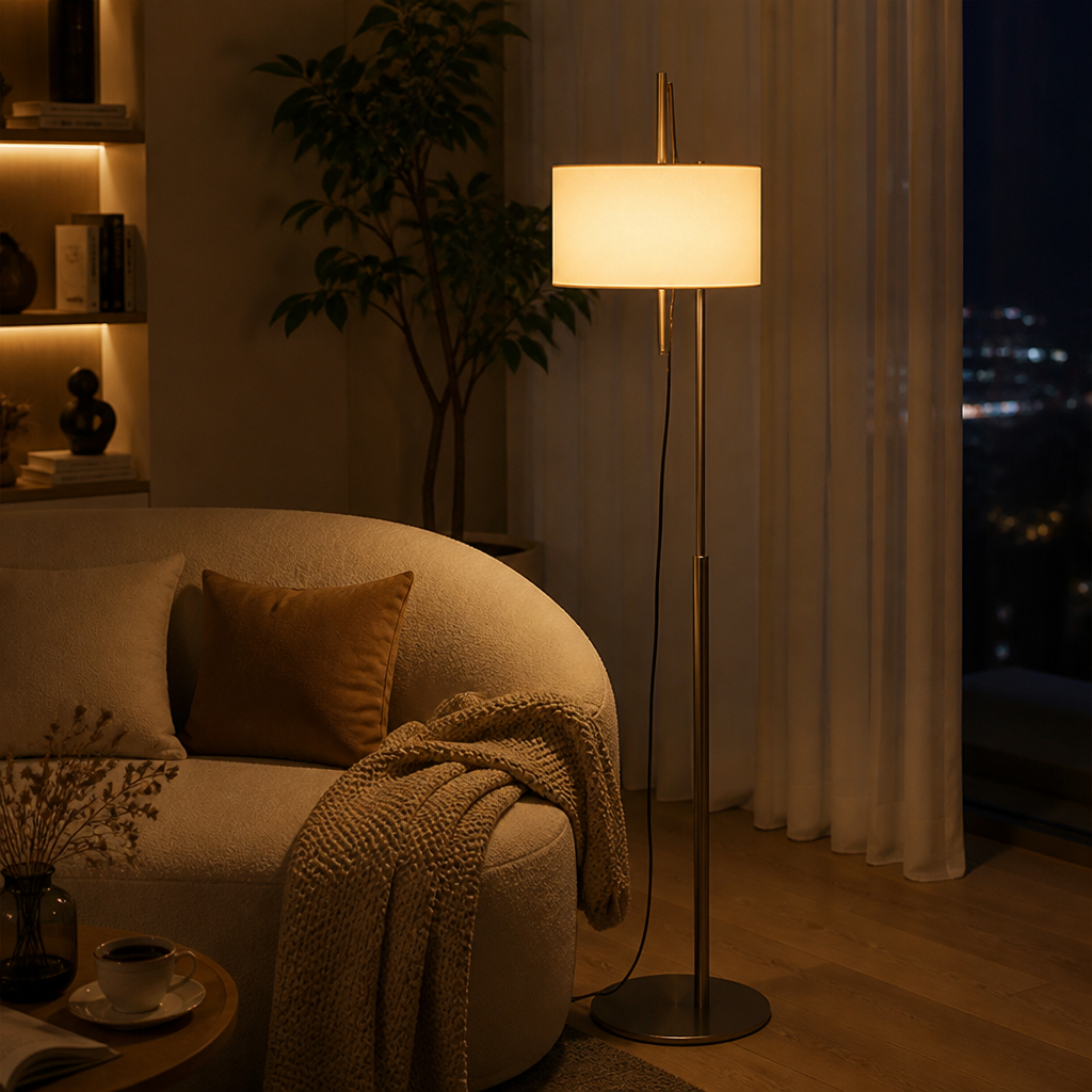 Scandinavian Wood Adjustable Arm Floor Lamp