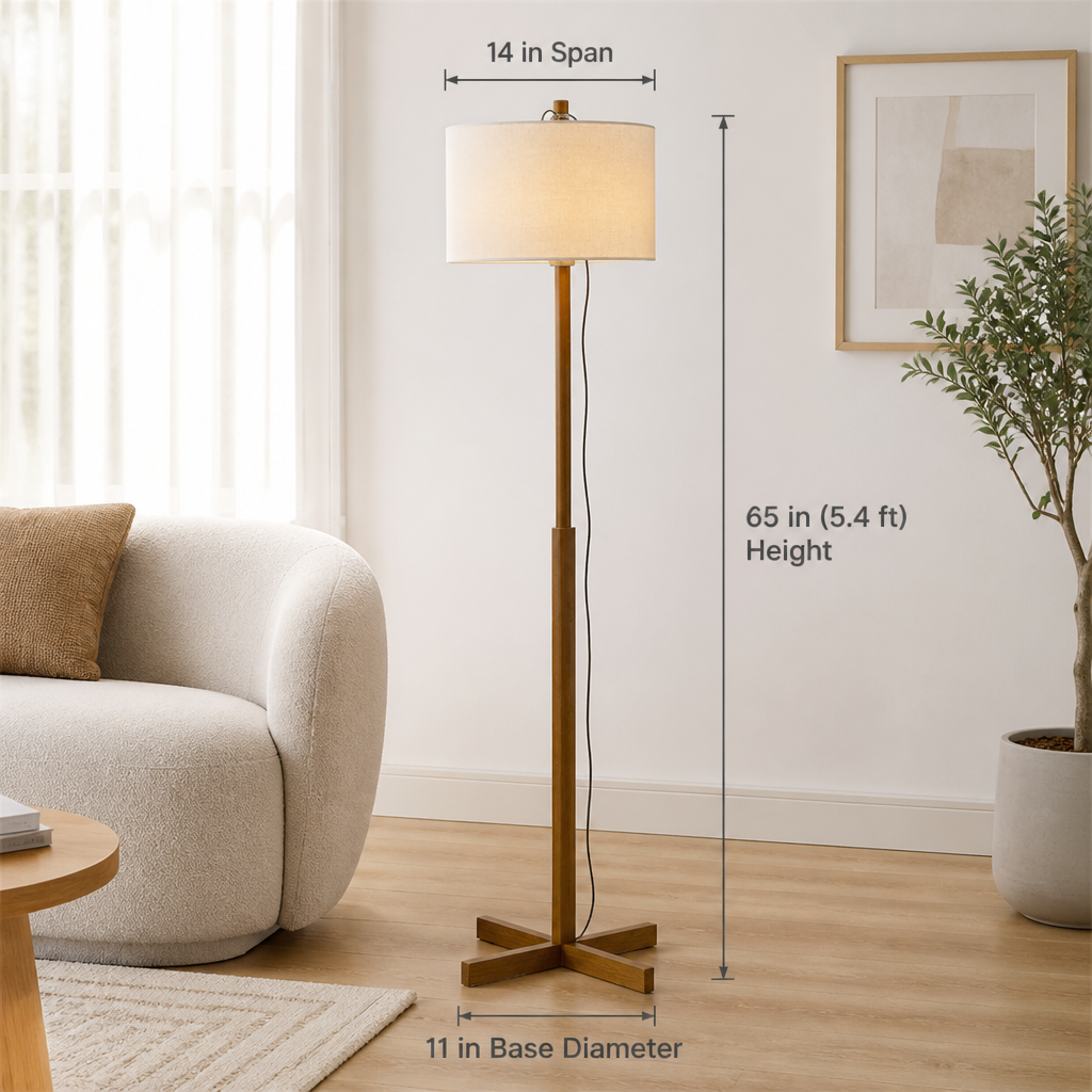 Scandinavian Wood Adjustable Arm Floor Lamp