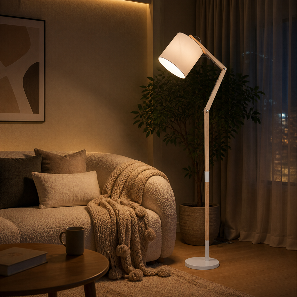 Scandinavian Wood Adjustable Height Floor Lamp