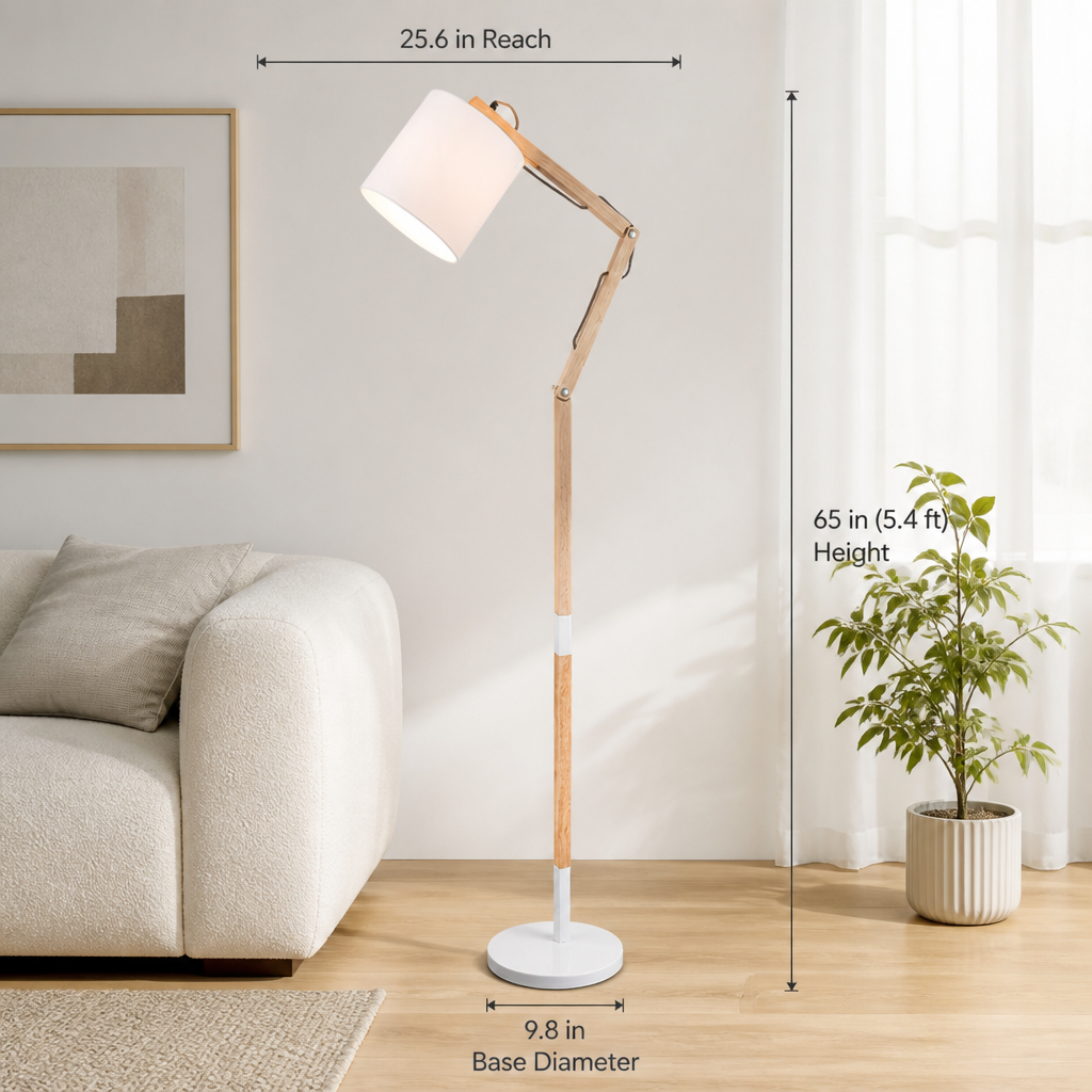 Scandinavian Wood Adjustable Height Floor Lamp