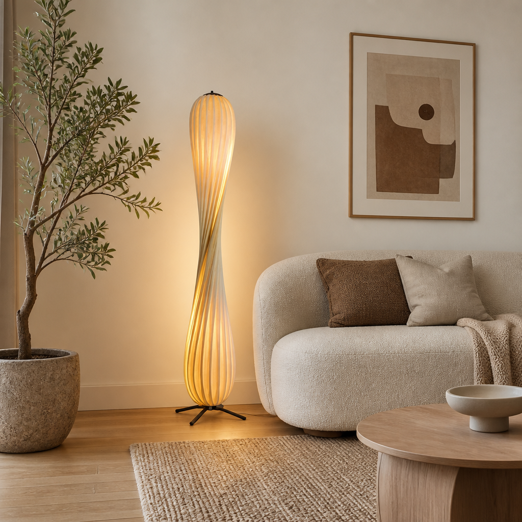 Scandinavian Wood Curved Shade Floor Lamp