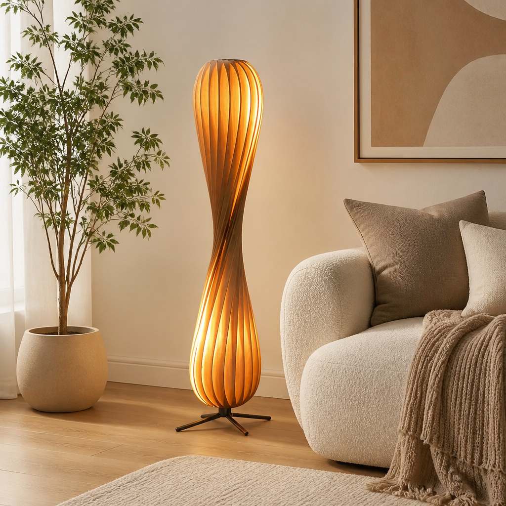 Scandinavian Wood Curved Shade Floor Lamp