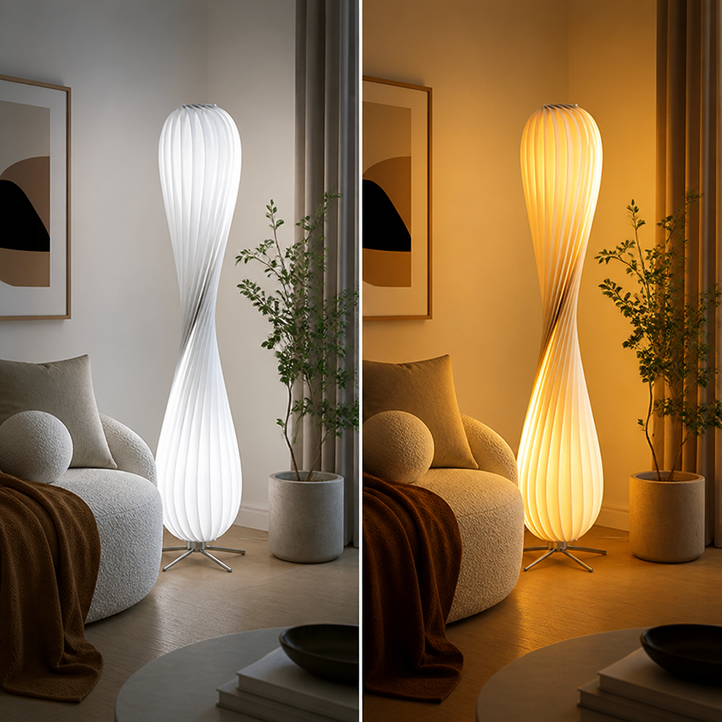 Scandinavian Wood Curved Shade Floor Lamp