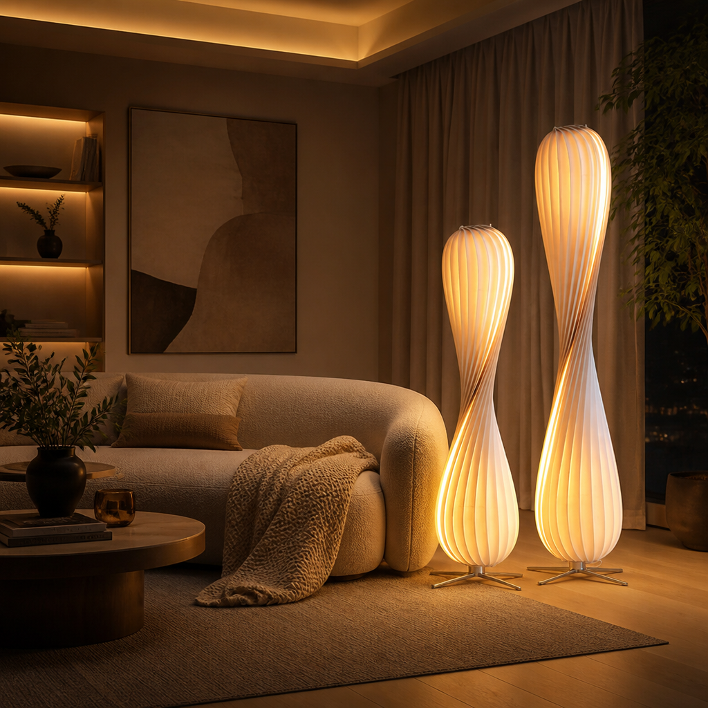 Scandinavian Wood Curved Shade Floor Lamp