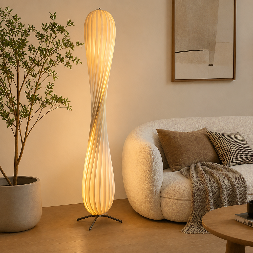 Scandinavian Wood Curved Shade Floor Lamp