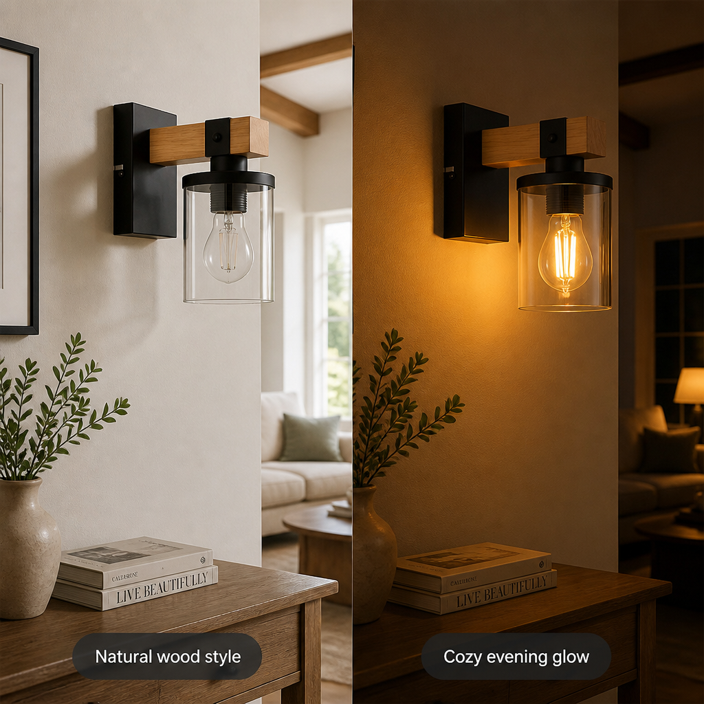 Scandinavian Wood & Glass Wall Sconce