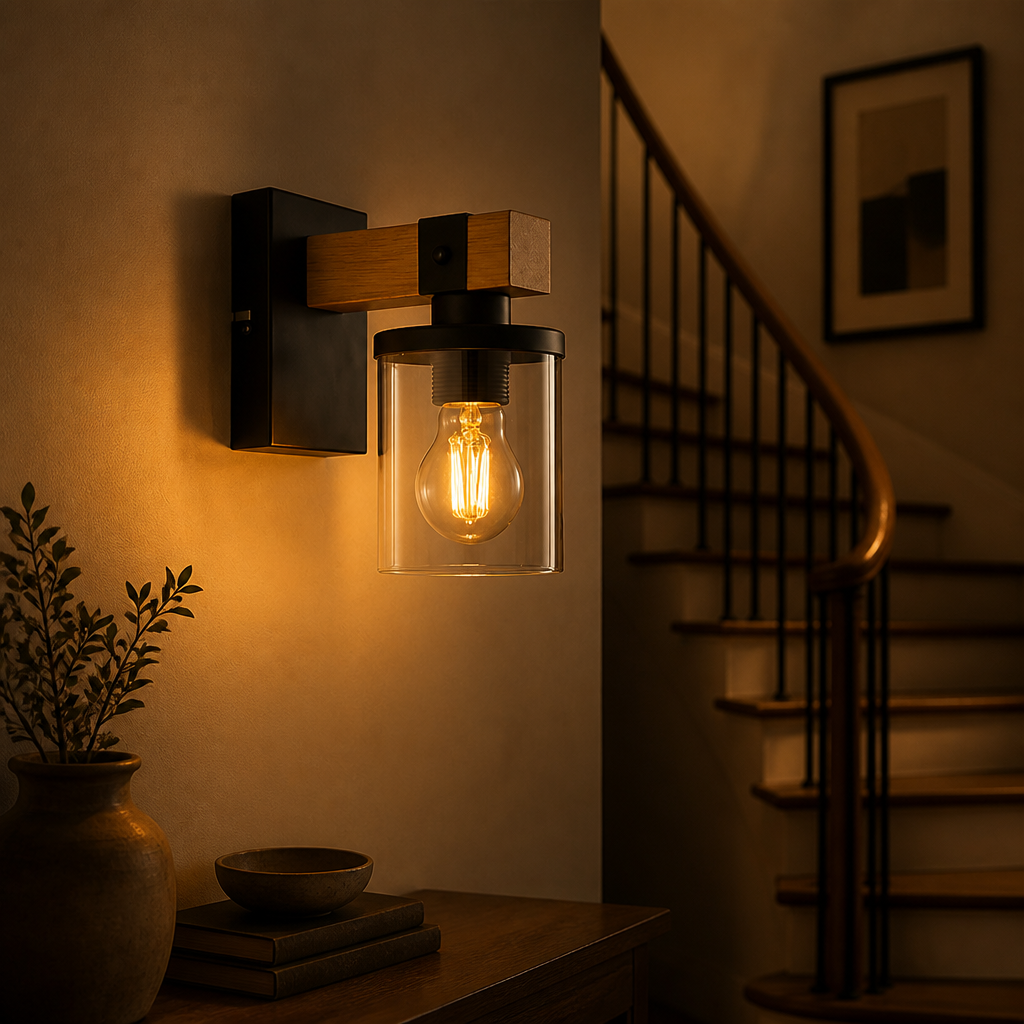 Scandinavian Wood & Glass Wall Sconce