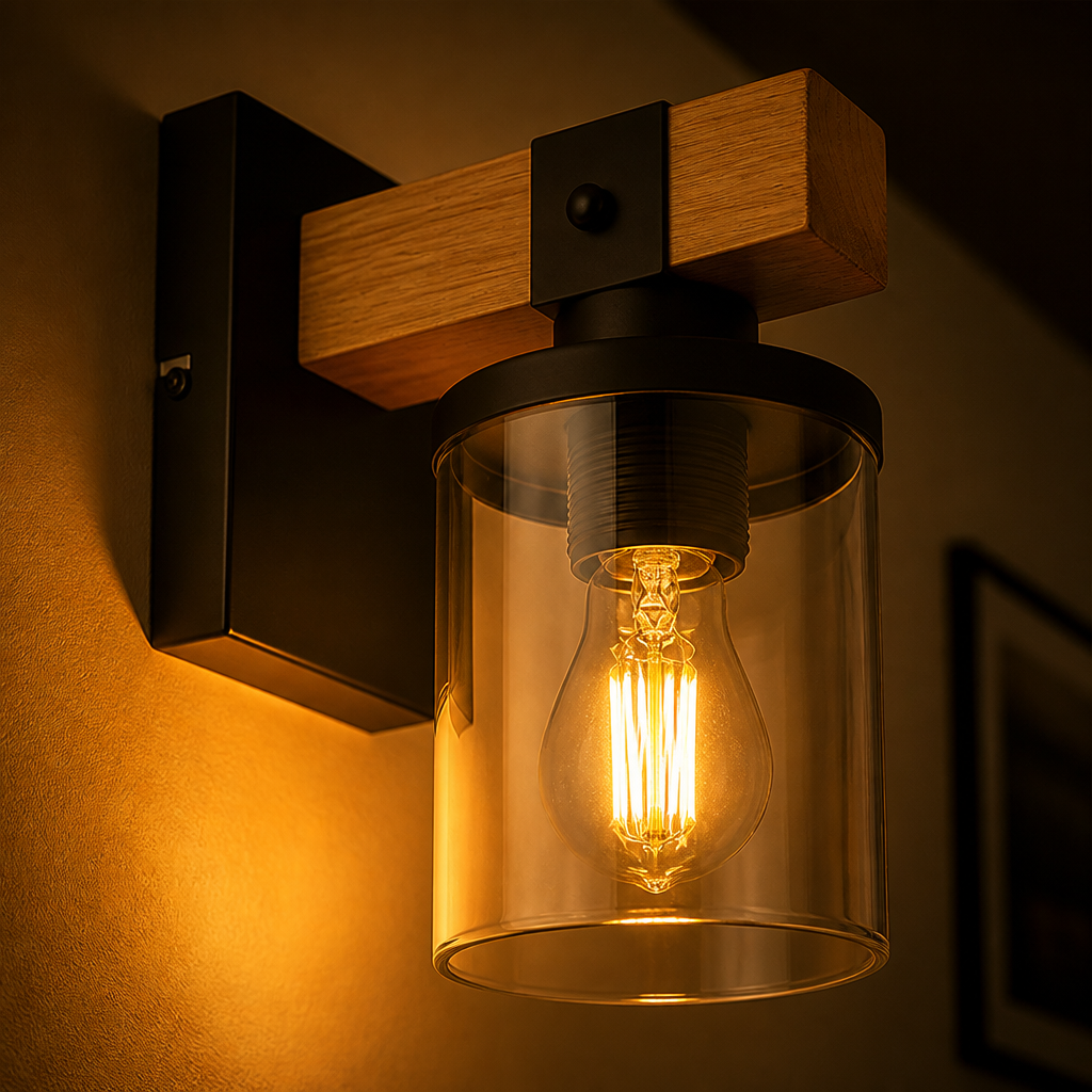 Scandinavian Wood & Glass Wall Sconce