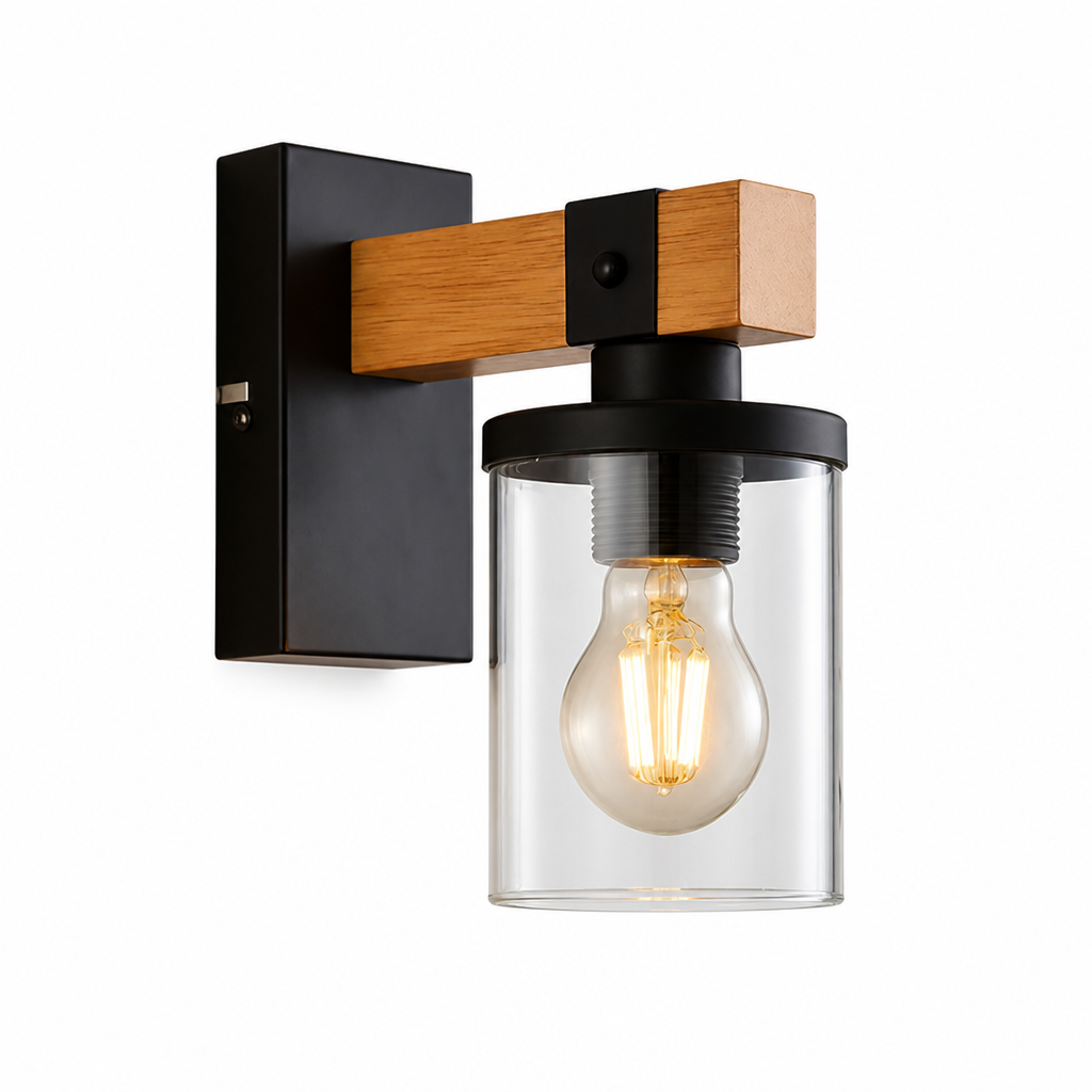 Scandinavian Wood & Glass Wall Sconce