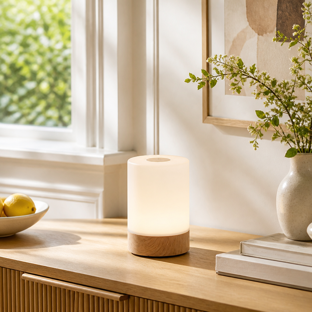 Scandinavian Wood Grain LED Touch Table Lamp