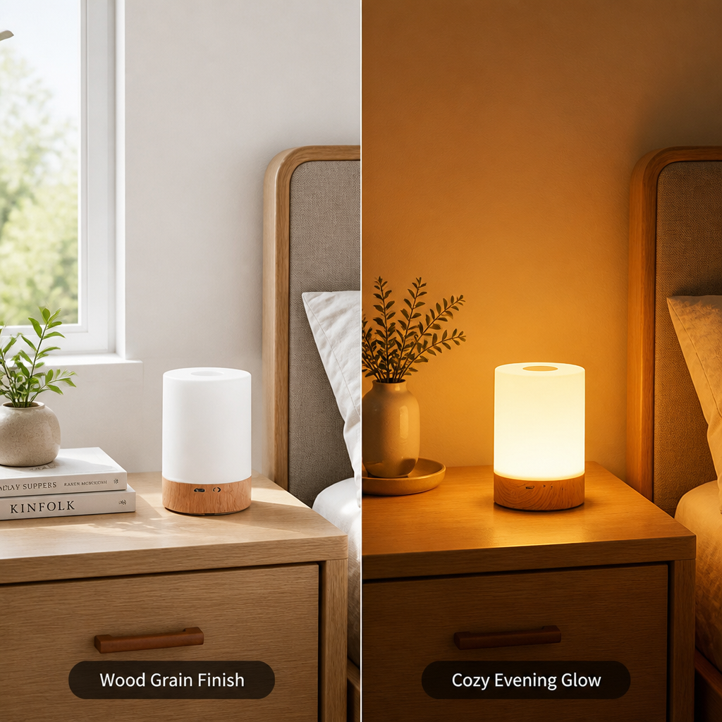 Scandinavian Wood Grain LED Touch Table Lamp