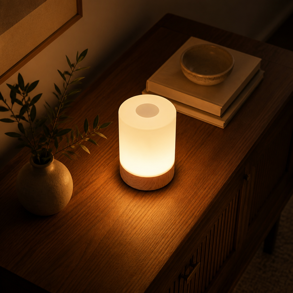 Scandinavian Wood Grain LED Touch Table Lamp