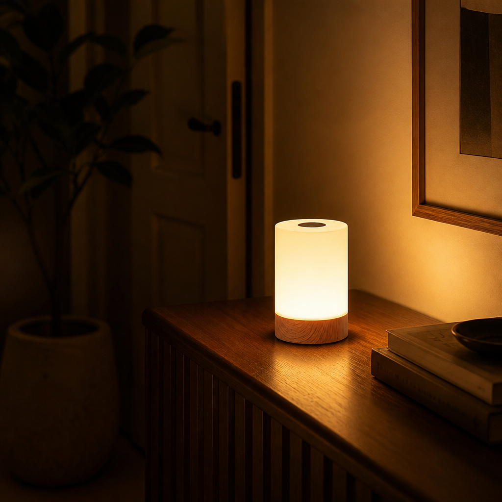 Scandinavian Wood Grain LED Touch Table Lamp
