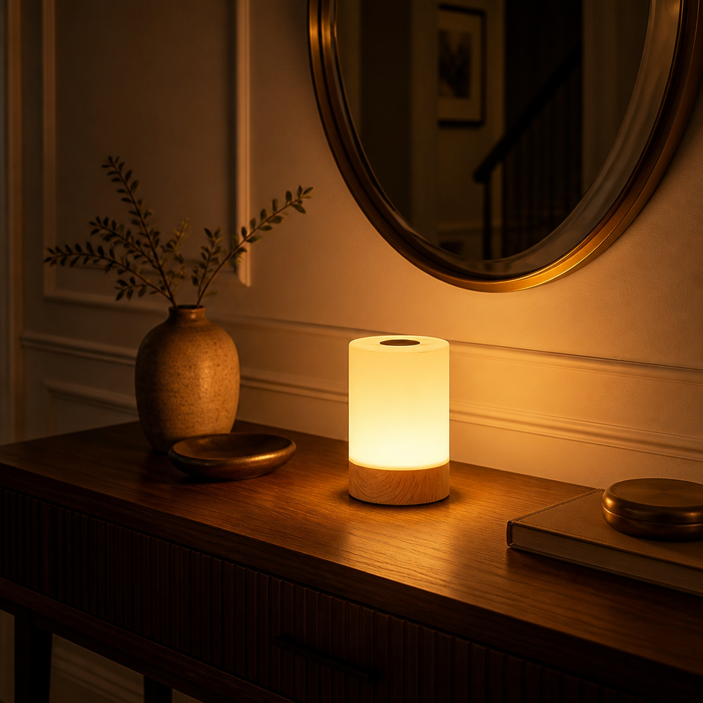 Scandinavian Wood Grain LED Touch Table Lamp