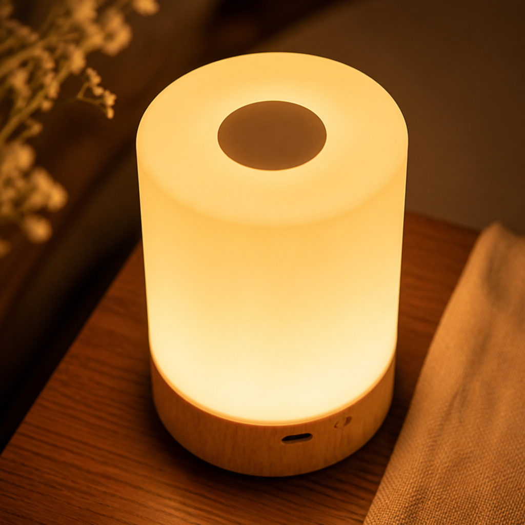 Scandinavian Wood Grain LED Touch Table Lamp