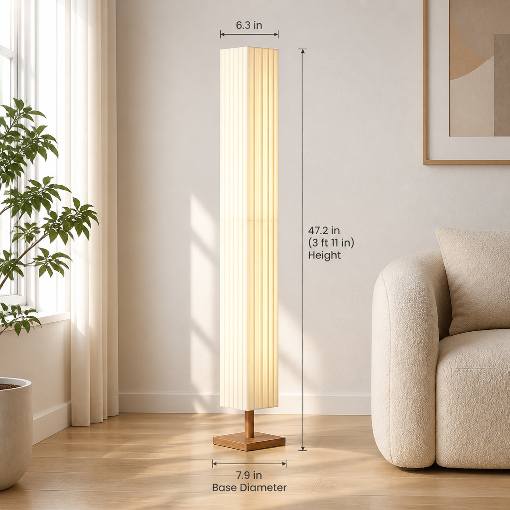 Scandinavian Wood LED Fabric Shade Floor Lamp