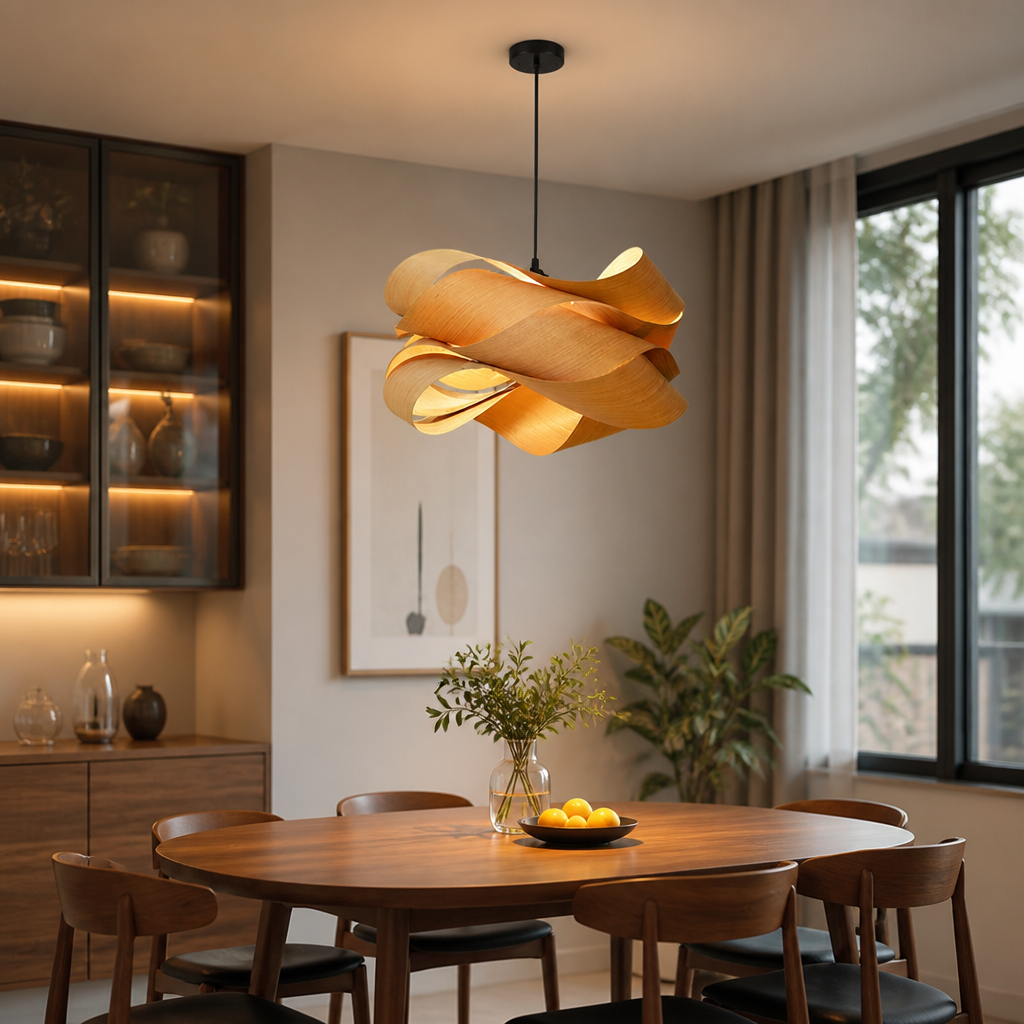 Scandinavian Wood LED Irregular Wrap Pendant Light