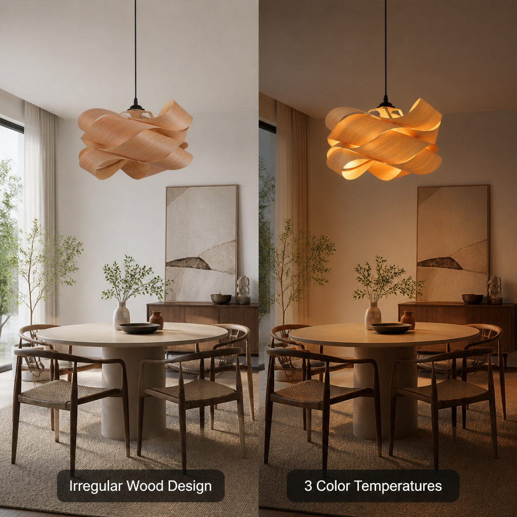 Scandinavian Wood LED Irregular Wrap Pendant Light