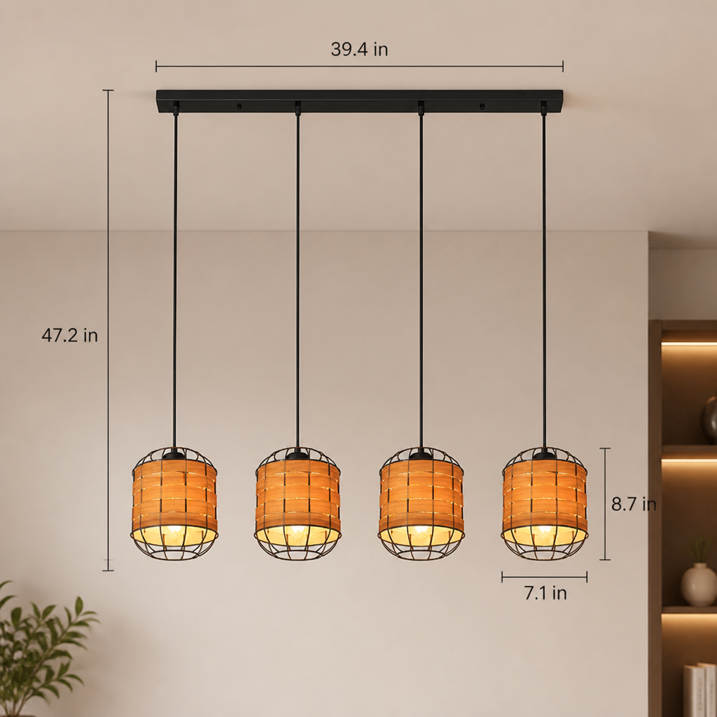 Scandinavian Wood-Look Grid Shade Pendant Light