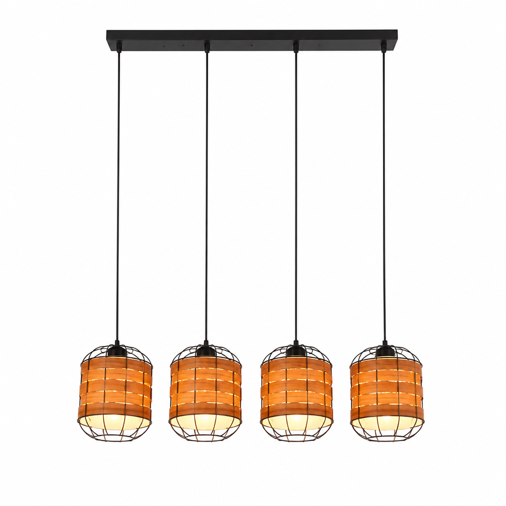 Scandinavian Wood-Look Grid Shade Pendant Light