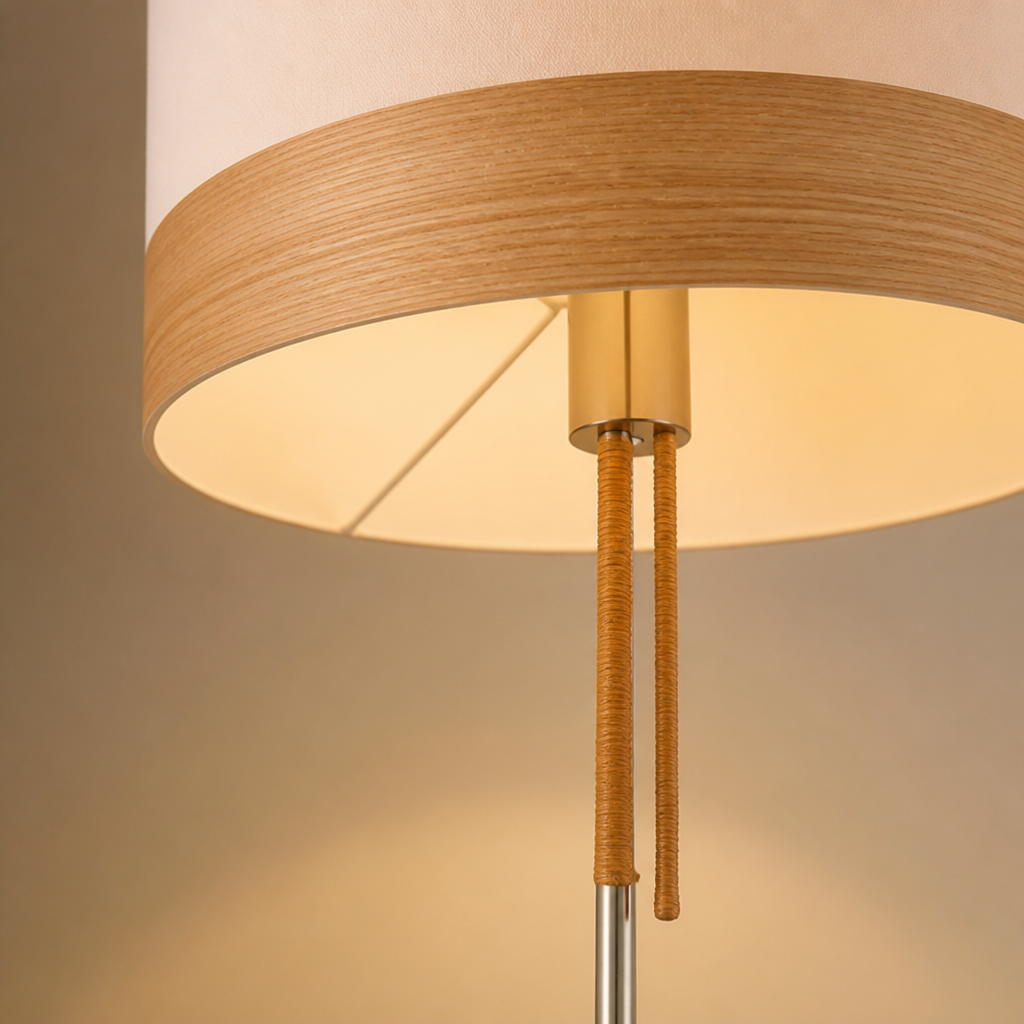 Scandinavian Wood & Nickel Floor Lamp