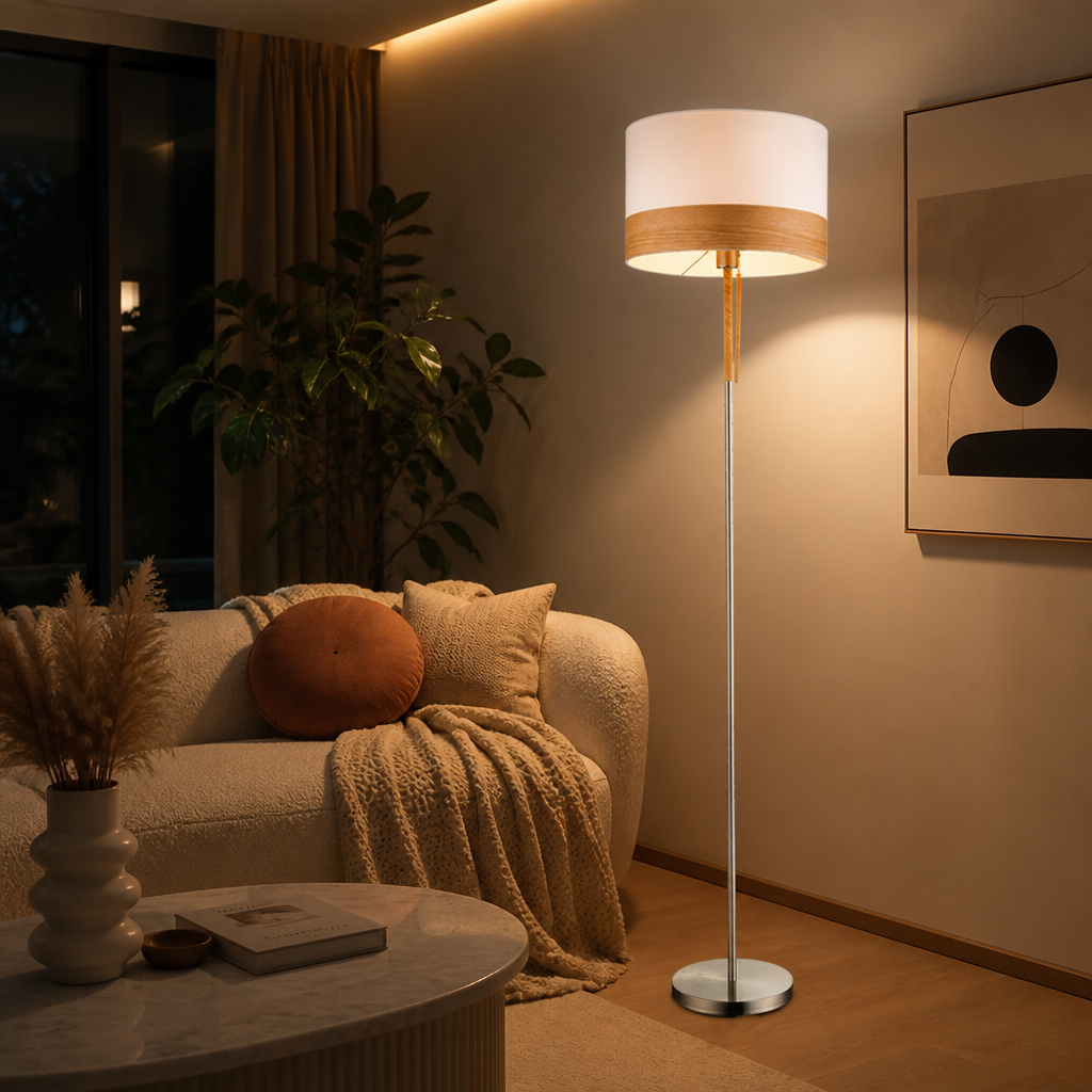 Scandinavian Wood & Nickel Floor Lamp