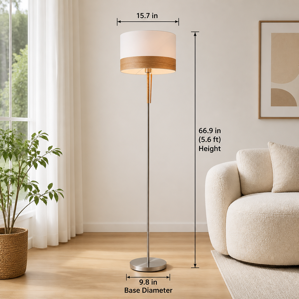 Scandinavian Wood & Nickel Floor Lamp