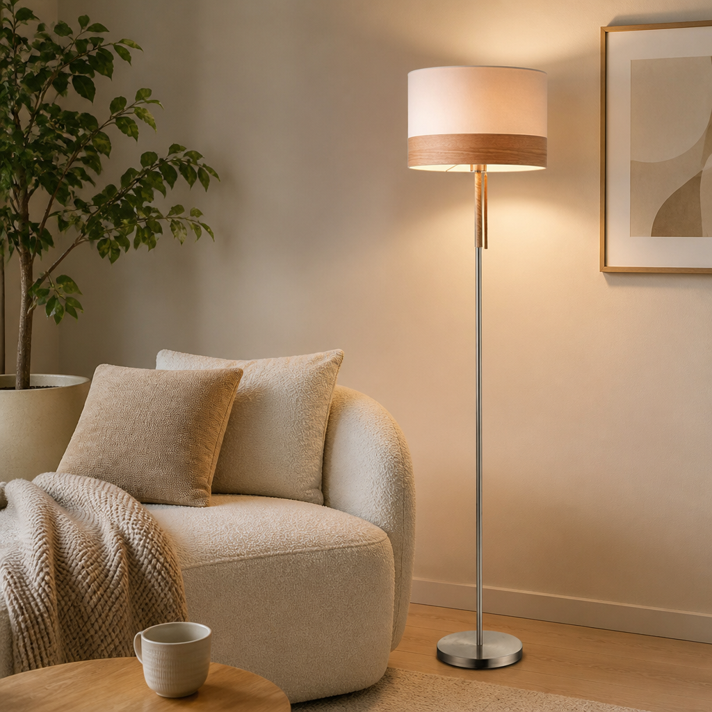 Scandinavian Wood & Nickel Floor Lamp