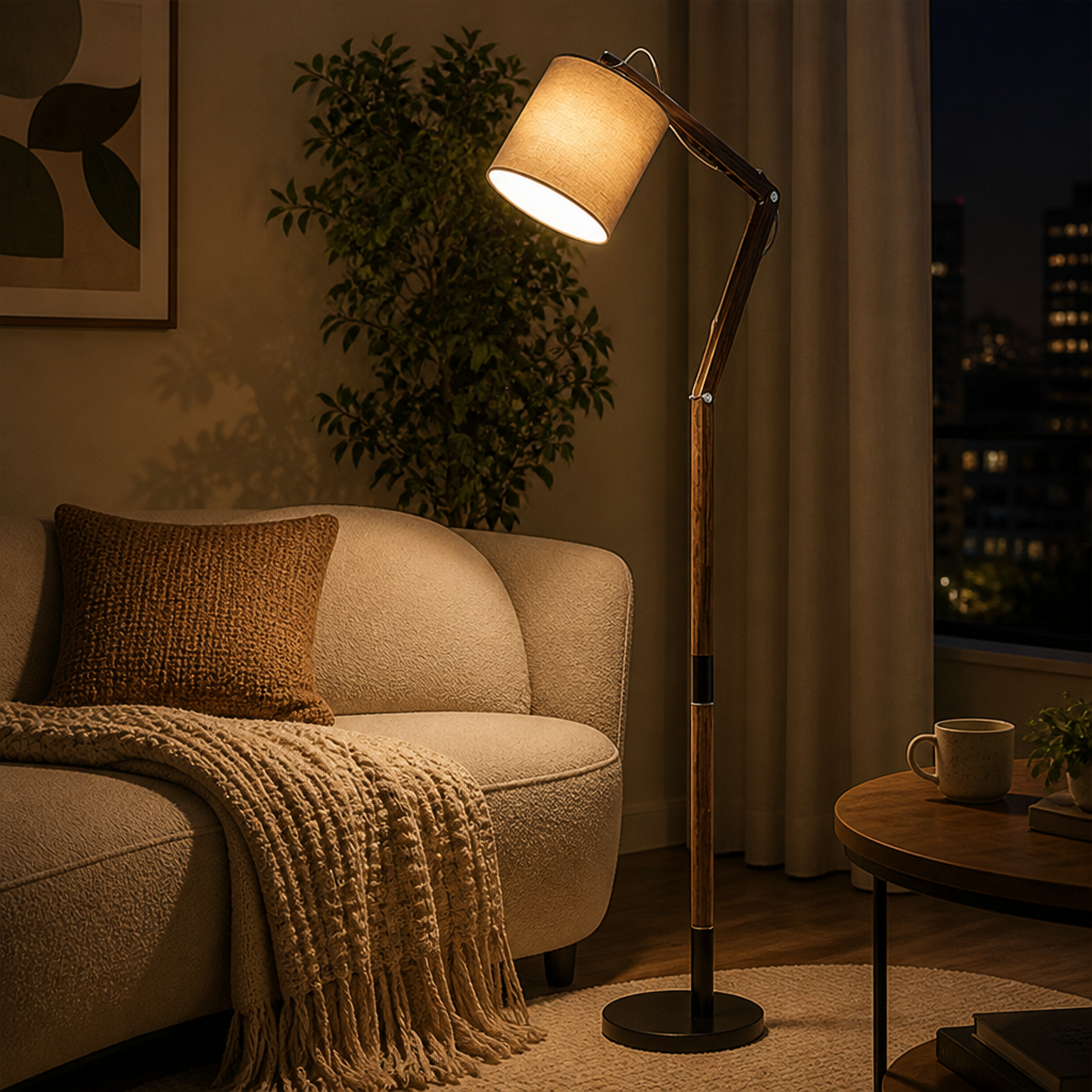 Scandinavian Wood Swivel Joint Floor Lamp