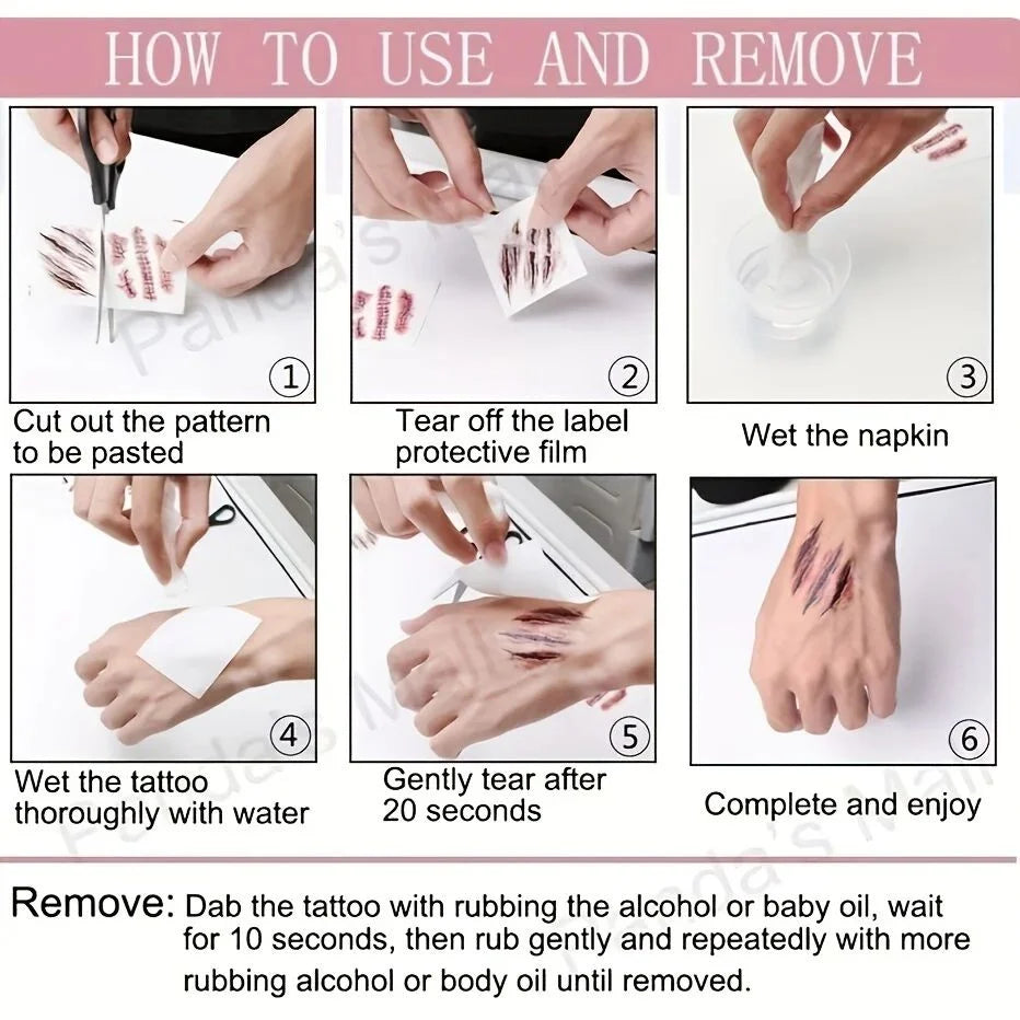 Scar Tattoo Stickers Waterproof Water-Transfer