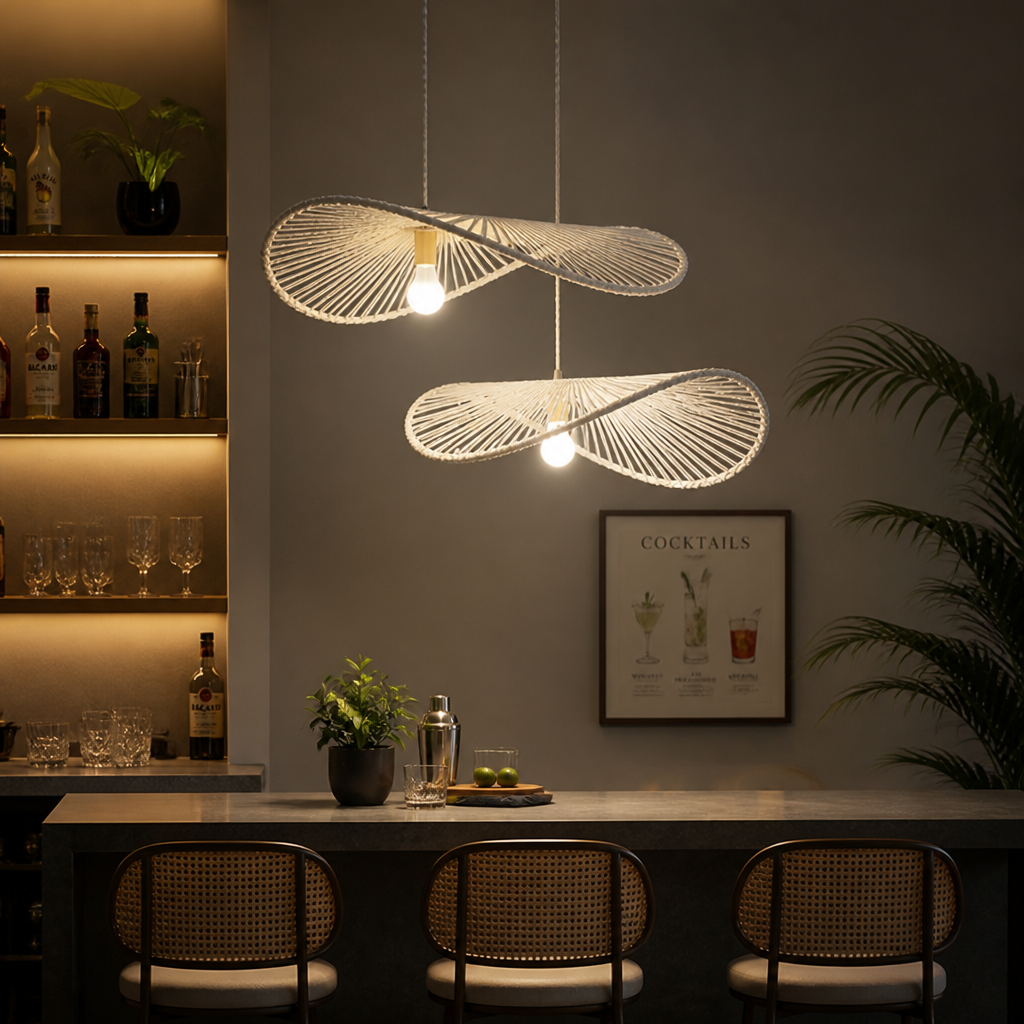 Set of 2 Boho Rattan Pendant Light