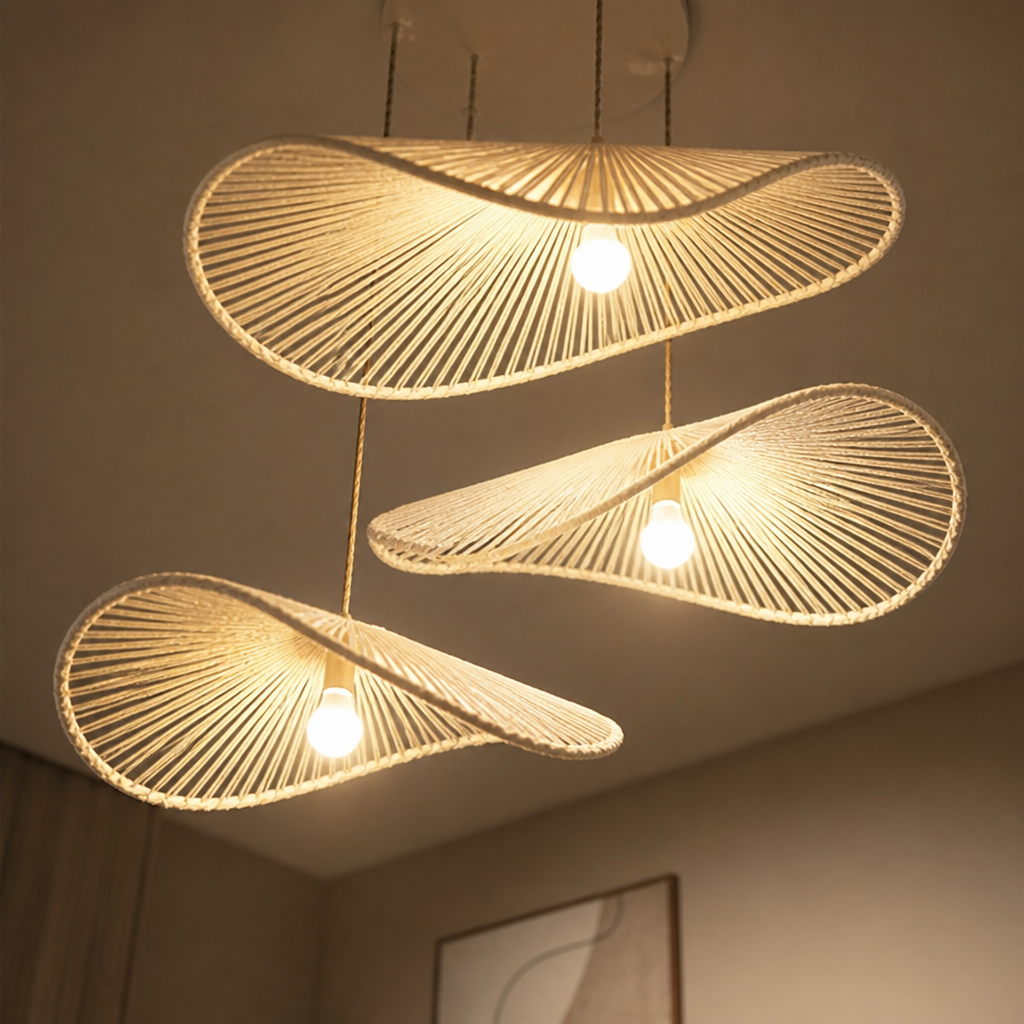 Set of 2 Boho Rattan Pendant Light