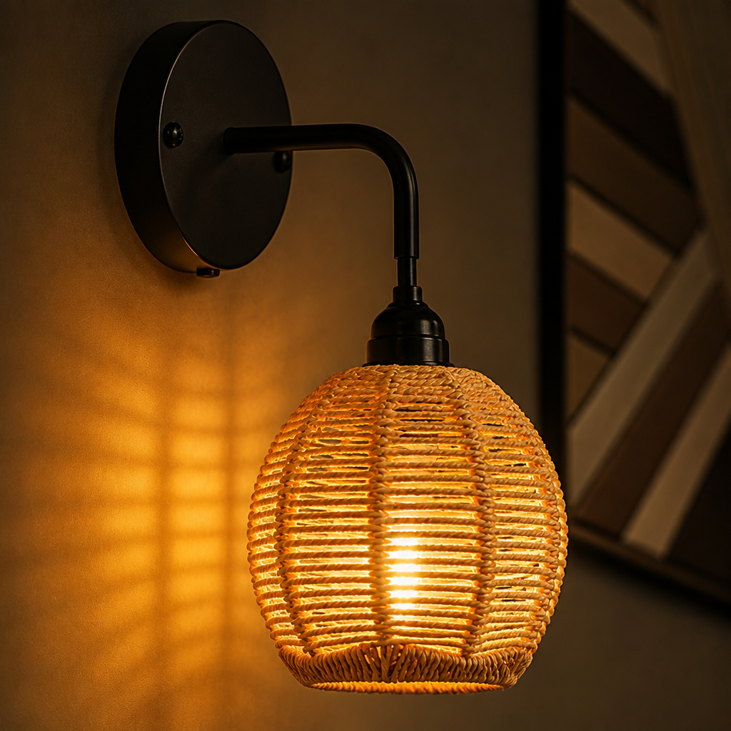 Set of 2 Boho Woven Vine Semi-Flush Wall Sconces