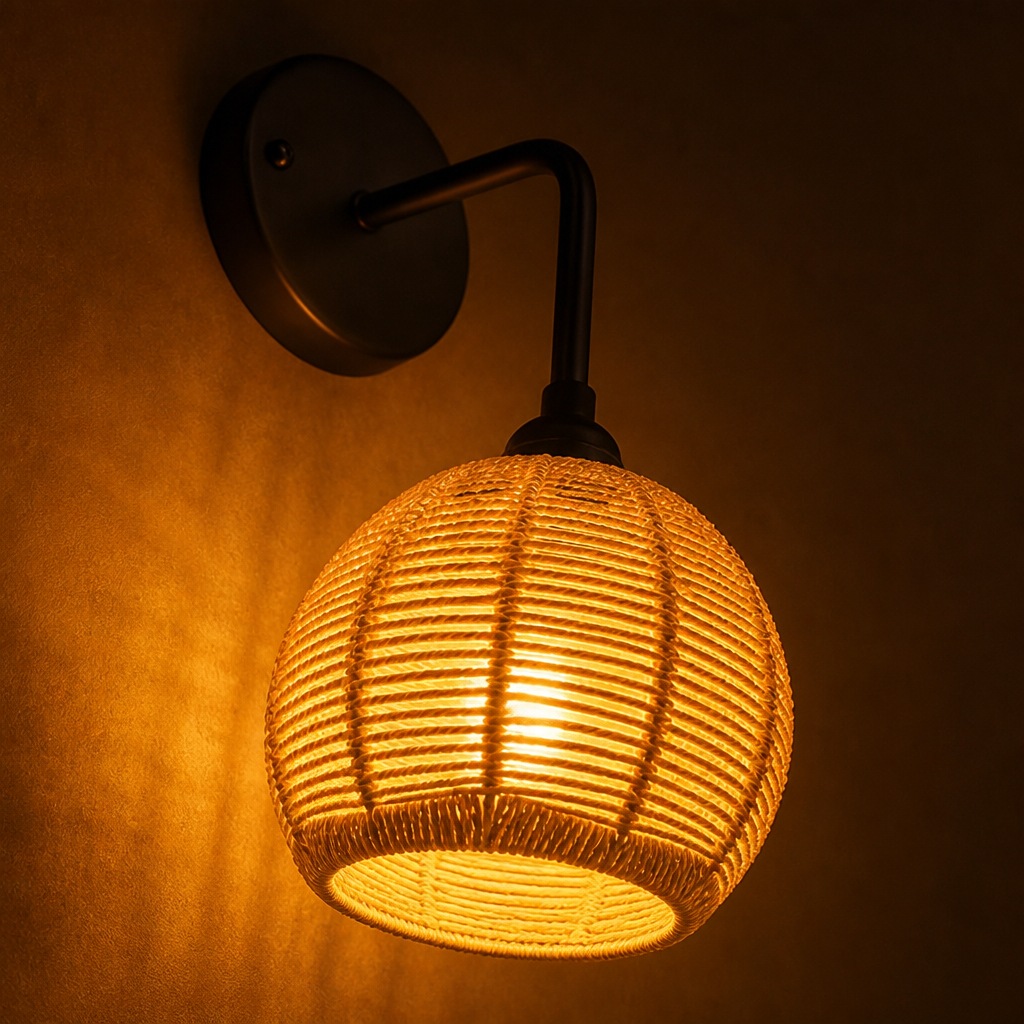Set of 2 Boho Woven Vine Semi-Flush Wall Sconces