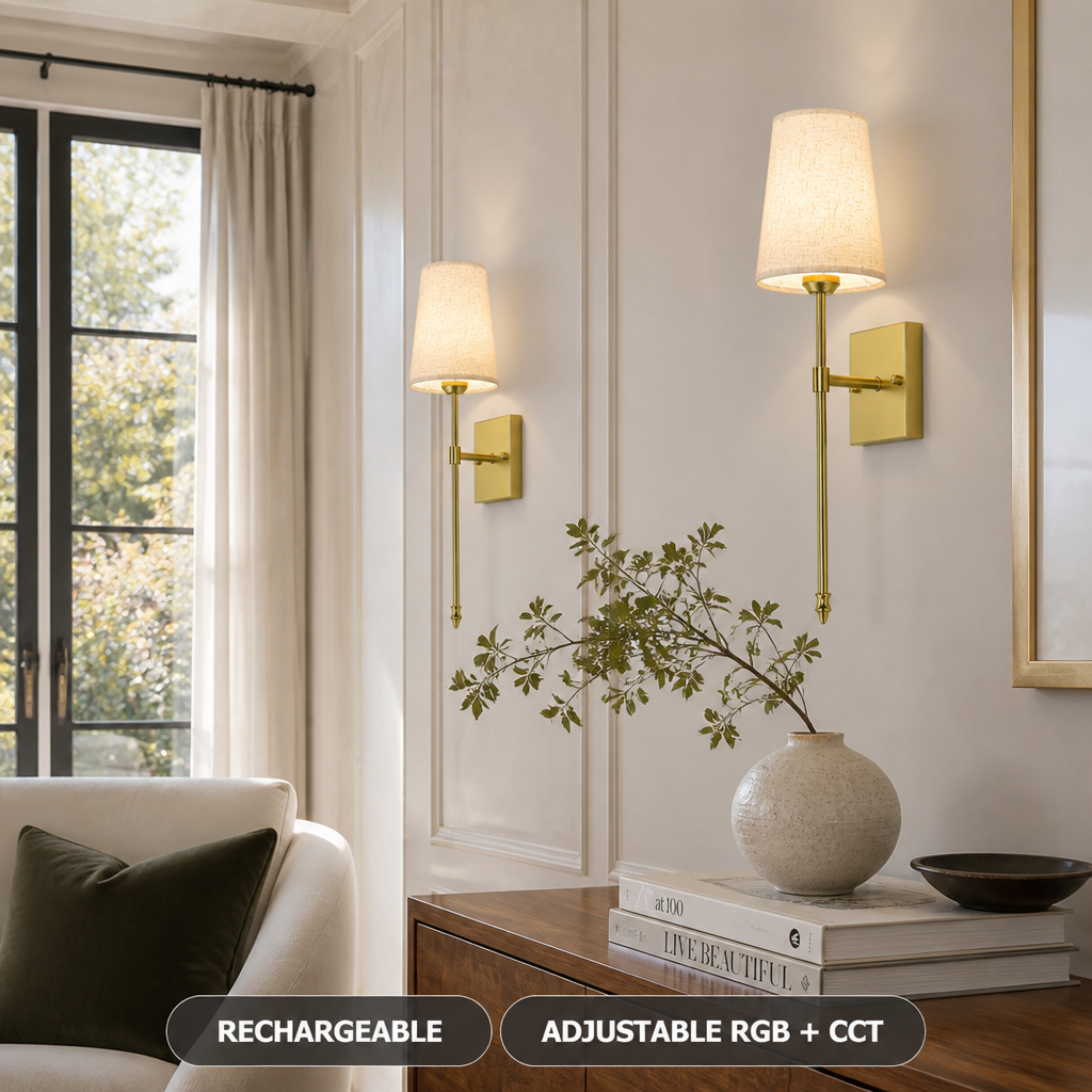 Set of 2 Golden LED Wall Sconces