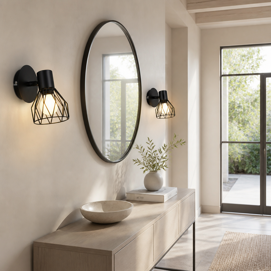 Set of 2 Industrial Metal Wire Cage Wall Sconces