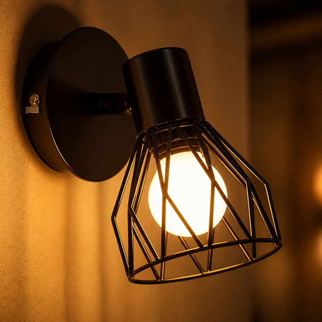 Set of 2 Industrial Metal Wire Cage Wall Sconces