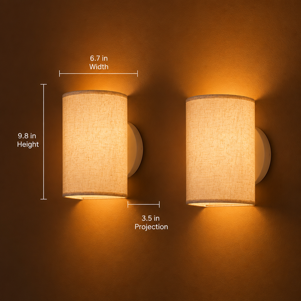 Set of 2 Linen LED Remote Wall Sconces