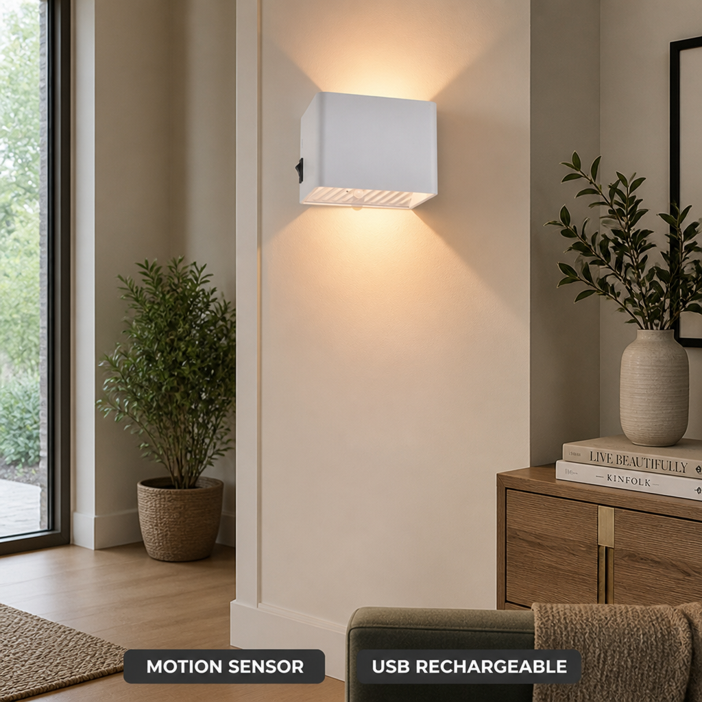 Set of 2 Minimalist Aluminum LED Motion Sensor Wall Sconces