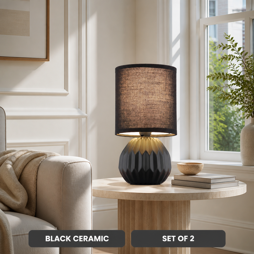 Set of 2 Minimalist Black Ceramic Table Lamps