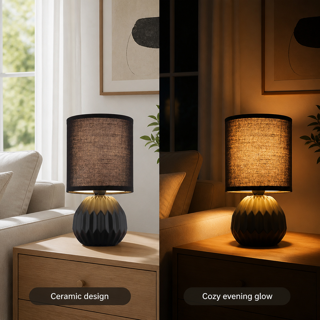 Set of 2 Minimalist Black Ceramic Table Lamps