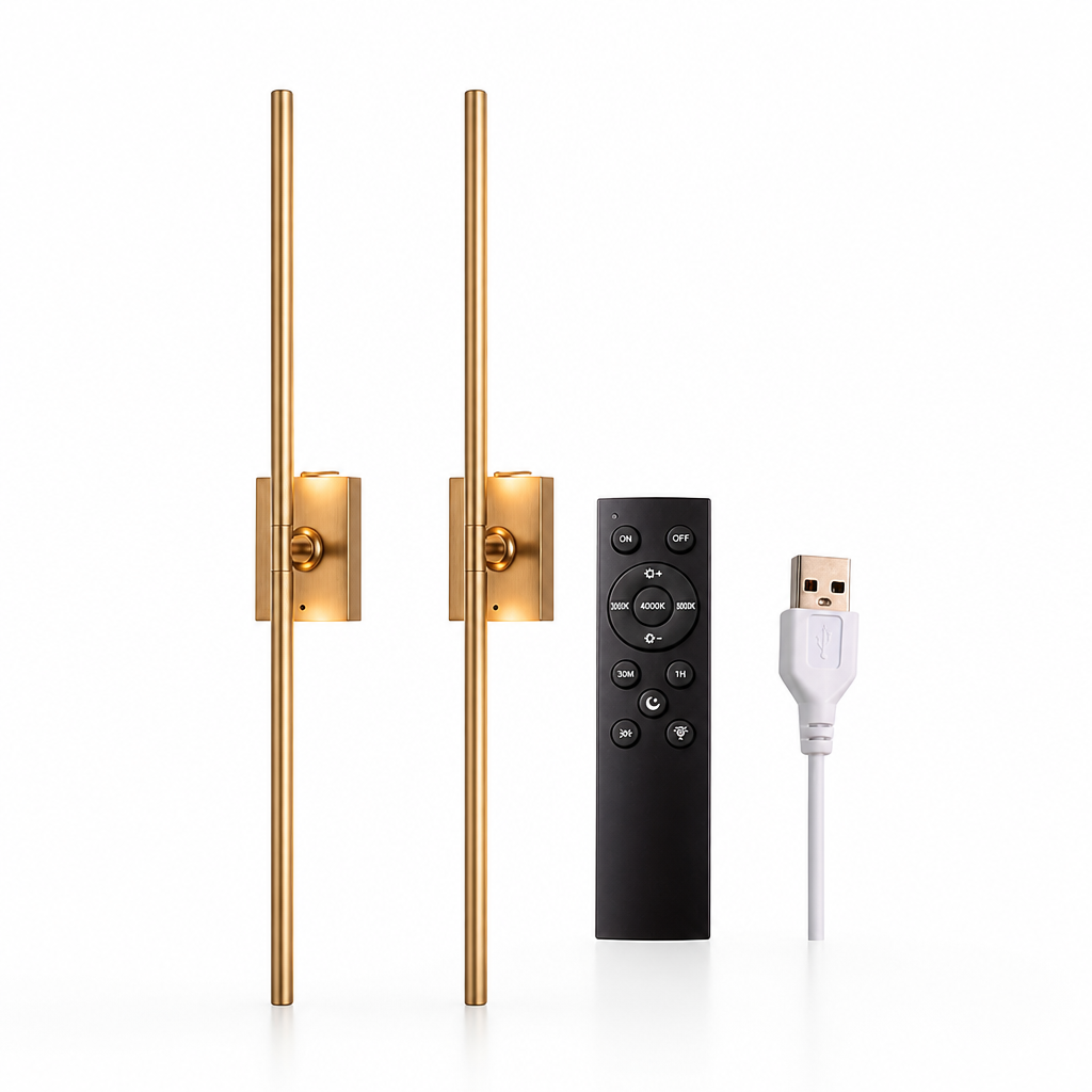 Set of 2 Minimalist Gold LED Rotatable Wall Sconces