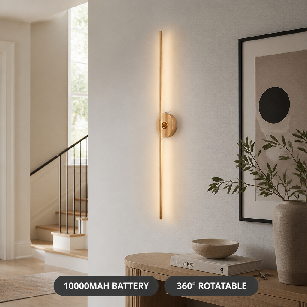 Set of 2 Minimalist Gold LED Rotatable Wall Sconces