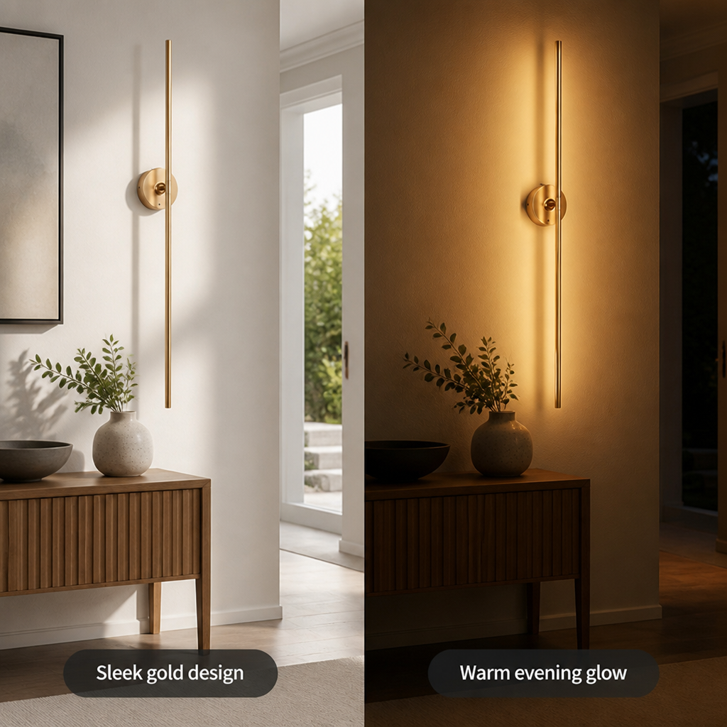 Set of 2 Minimalist Gold LED Rotatable Wall Sconces